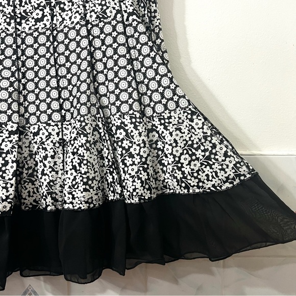 Focus 2000 Black & White 14 Floral Boho Peasant Cotton Blend Knee Length Skirt - Picture 3 of 9
